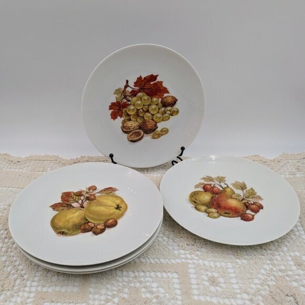 Set of 5 Vintage Bareuther Waldsassen 7.5" Plates with Harvest Fruits & Nuts